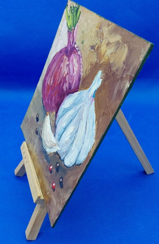 Onions Garlic Original oil Painting Kitchen Decor For Her Handmade Wall Art ooak gallery