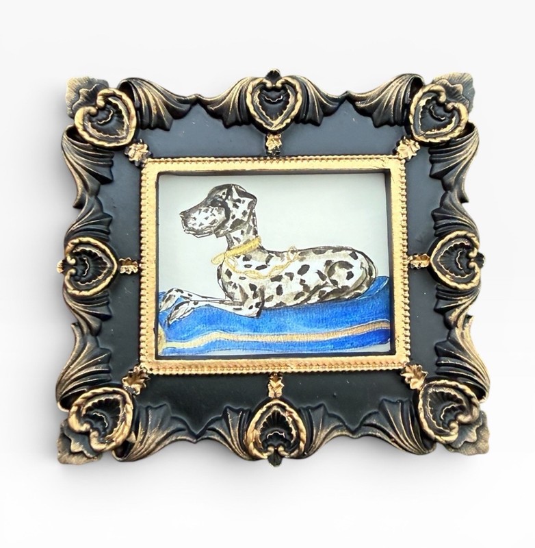 Dalmatian Dog 🐾 mini watercolor animal print in vintage style ornate frame