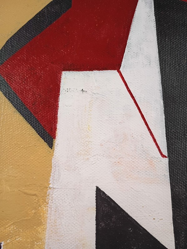 Original Vintage Modern Geometric 70s - 90s Acrylic Painting on Canvas 18x24" gallery