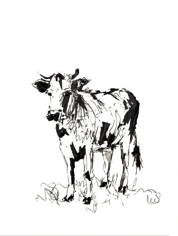 SAMATOWIC Original Minimalist 9x12 Ink Drawing Cow Art Kitchen Decor Signed 18 gallery