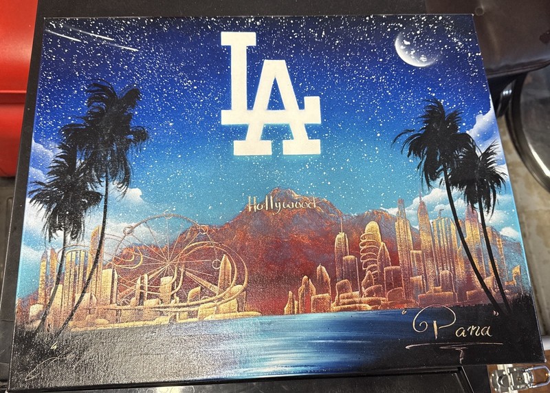 Original Hand Painted Los Angeles Dodgers Canvas Art LA Skyline Man Cave Decor