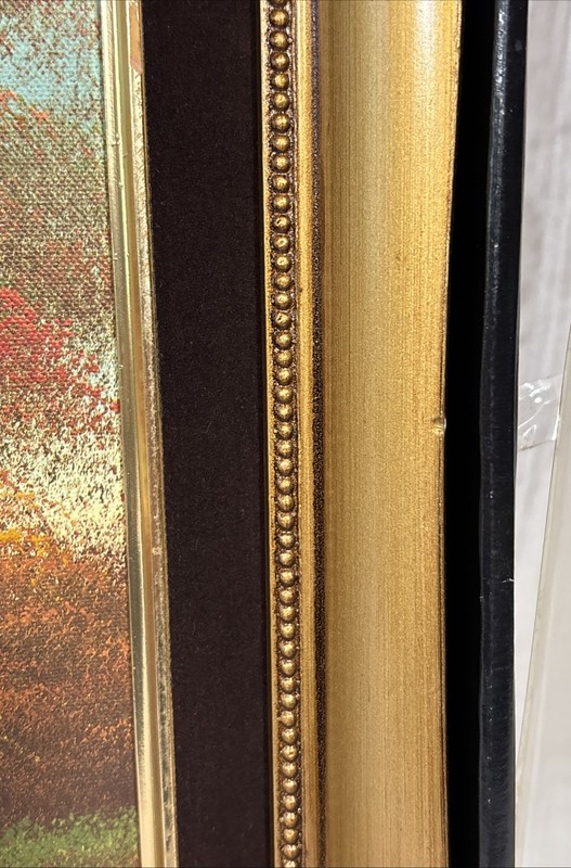 Vintage NOS Original Landscape Oil Painting Signed Rueben Gilt Wood Frame gallery