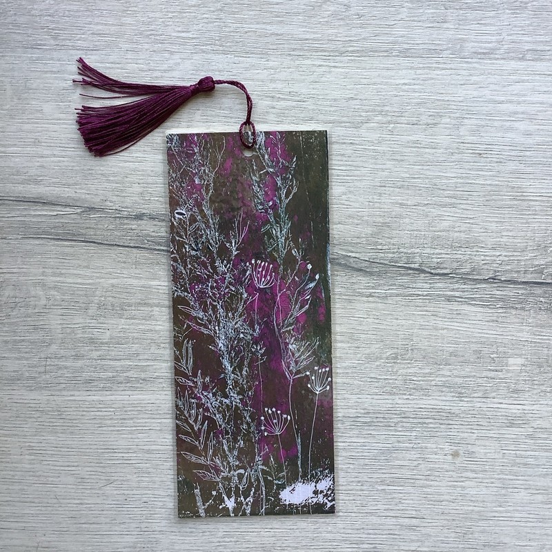 Large Bookmark Acrylic & Ink Painting Flowers Tassel By Kenna 9 X 22cm