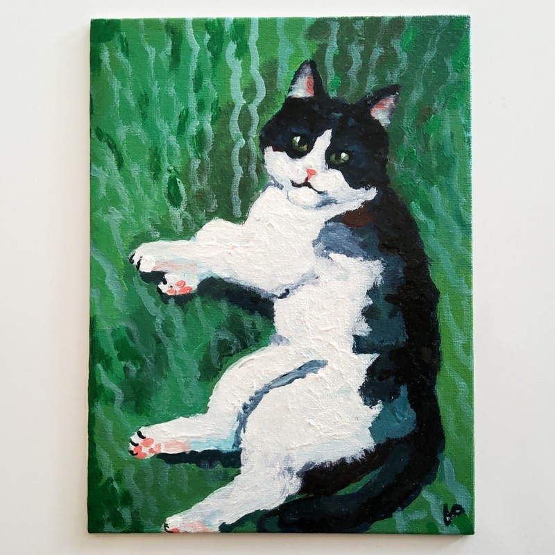 Original Painting Cats Animals Acrylic Multicolor Artwork Easy Modern Wall Art