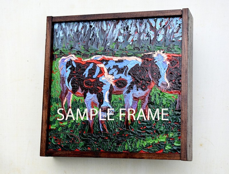 12x12 Framed Original Oil Painting Cows Textured Hand Painted Wall Decor gallery