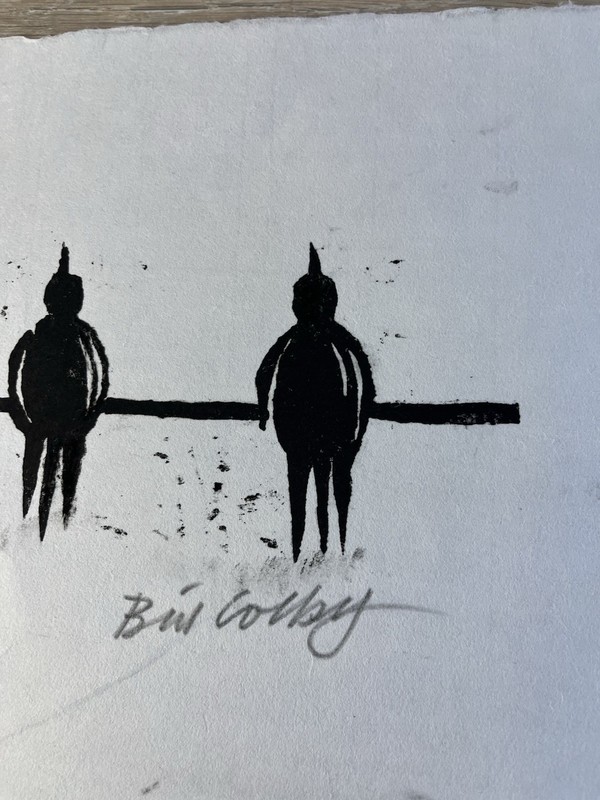Original Art Black Ink Paint Crow Watch Bill Colby Birds Crows White signed gallery