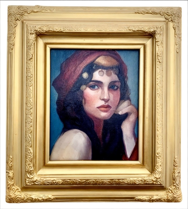 Painting Dune Princess Original Portrait Oil on Canvas in Ornate Frame