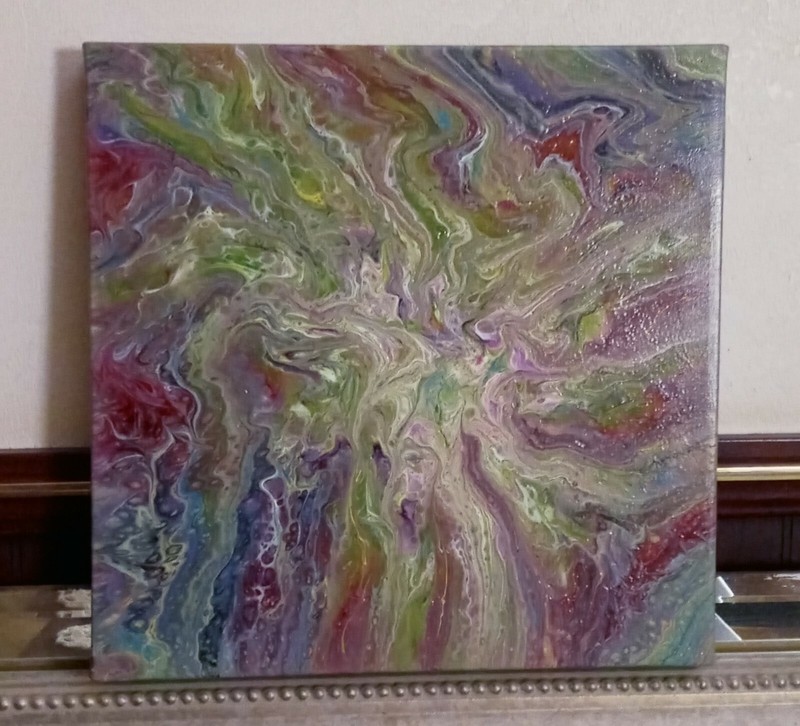 Abstract Acrylic Original Art Cup Pour Painting Box Frame 10x10x1″