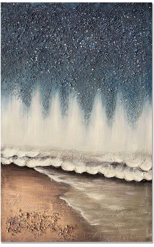 Uxyzart 28×40 Inch Large Coastal Wall Canvas Hand Painted With Gravel Wall Art