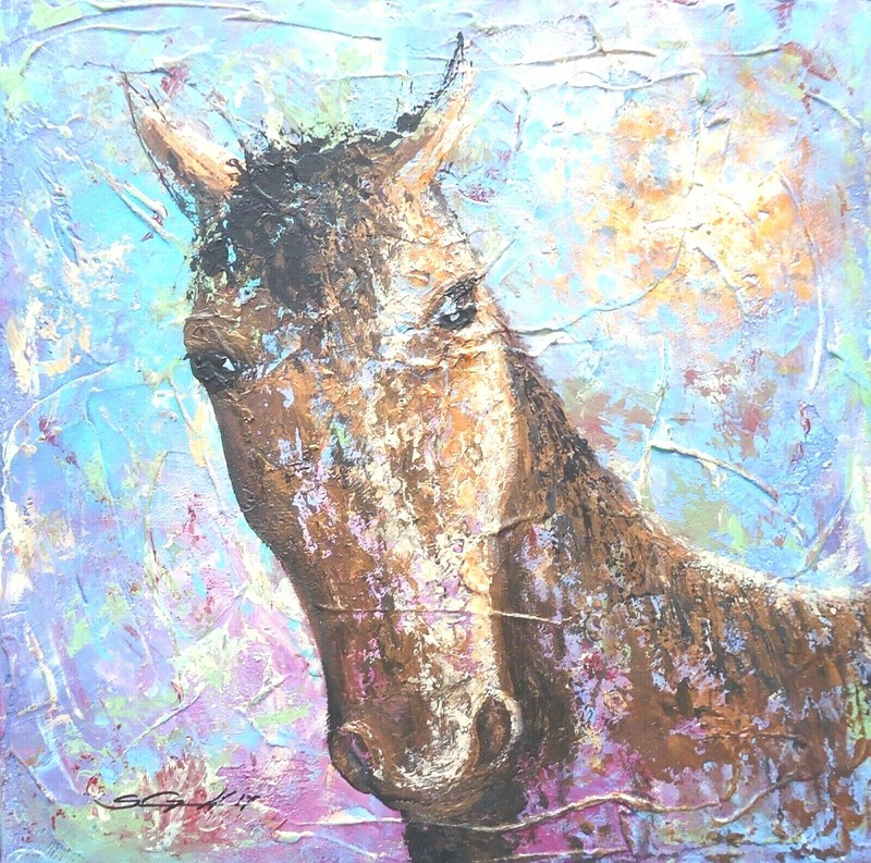 HORSES Original Signed Painting Steven Graff «Copper Lead» 16×16 gallery wrap