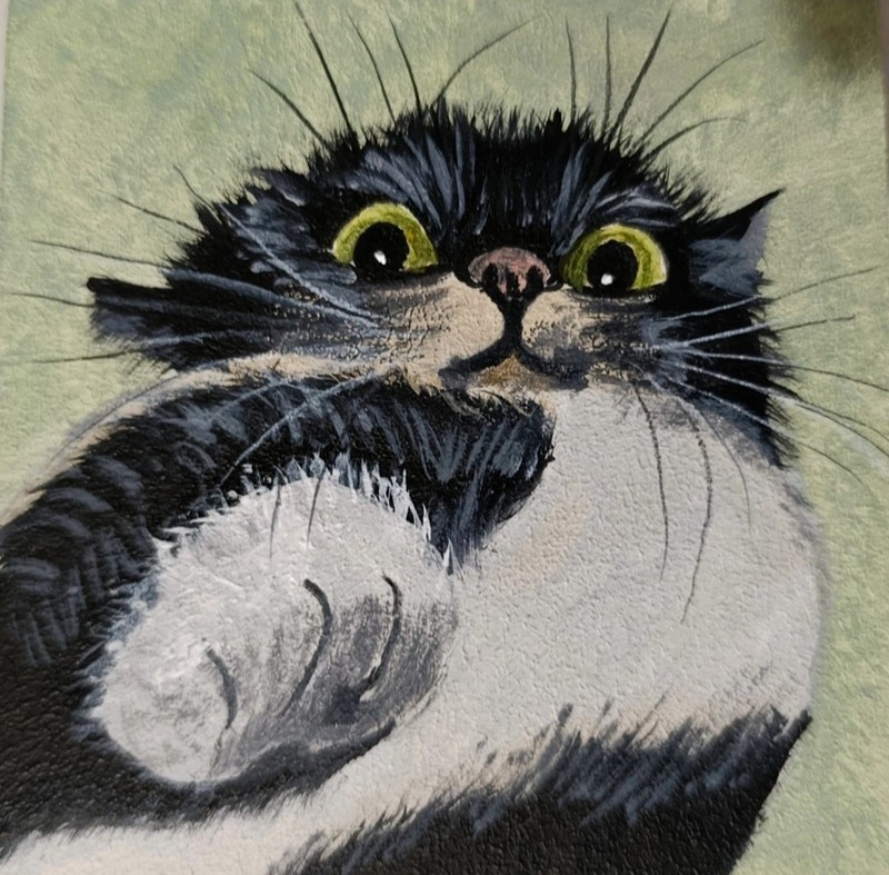 ORIGINAL Oil Painting Cat Animal Pet Miniature Handmade Contemporary Wall art