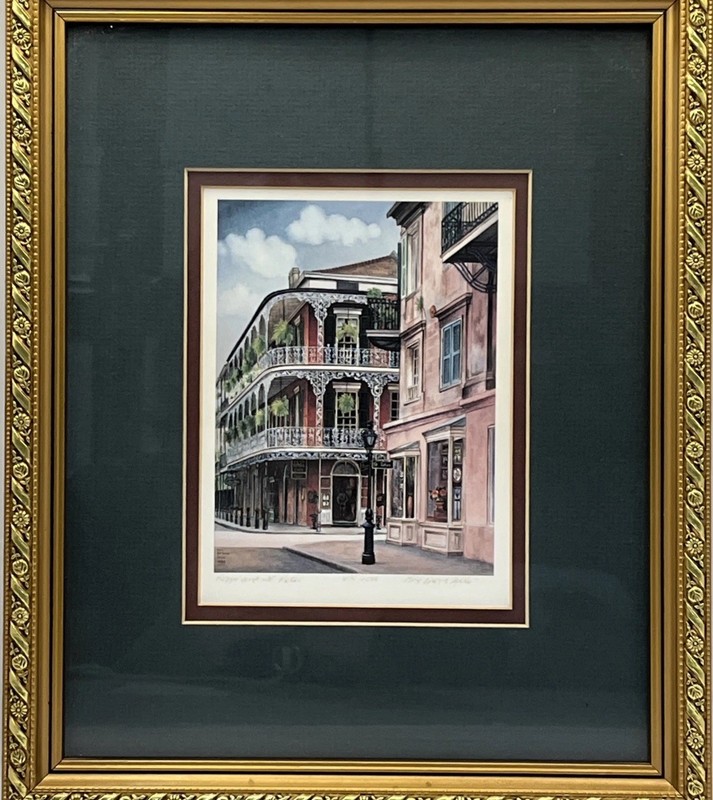 GAIL BRYANT FILLE NEW ORLEANS  ROYAL ST.PETER SIGNED FRAMED WATERCOLOR PAINTING 