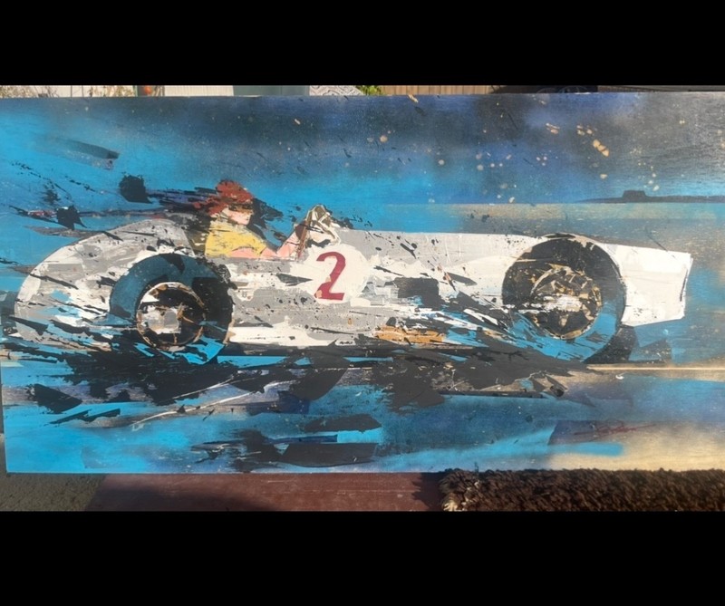 original F1 painting Mercedes Fangio signed fine art Ferrari Max formula one