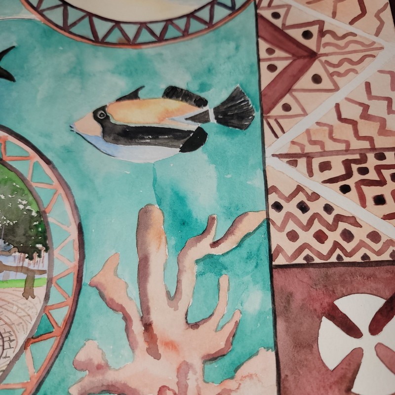 Land Sea & Spirit of Maui 12x16 Original Watercolor By Ria Banyan Tree Pre-Fire gallery