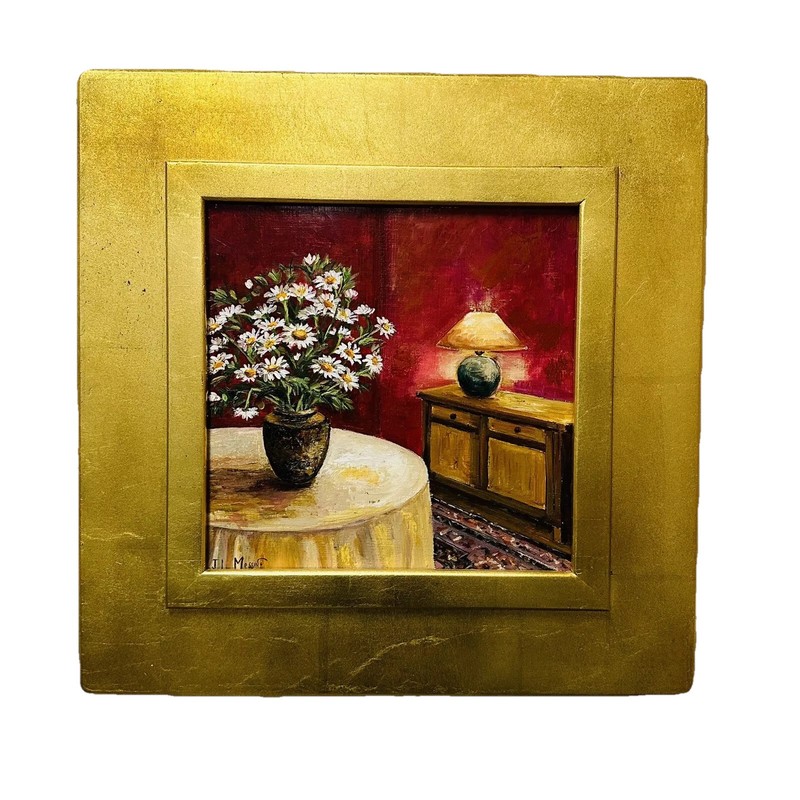 JEAN LUC MESSIN (France) 2003 Original Floral Still Life Painting 19 x 19 Framed