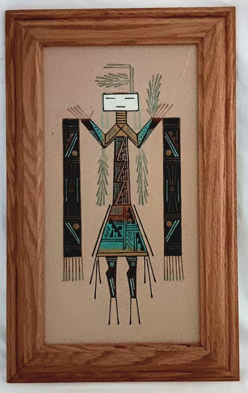 Original Yei Female Navajo Rosie Manuelito Native American Indian Sand Art 10×16