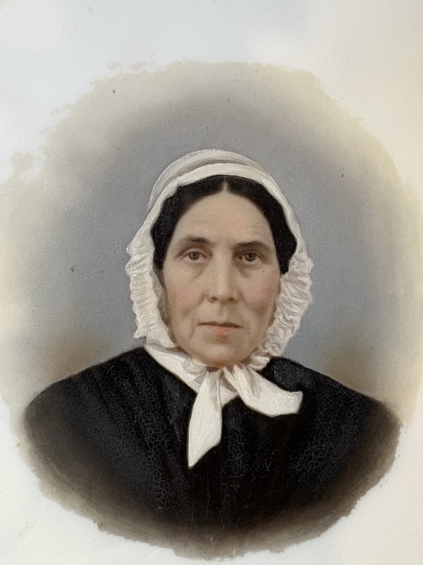 Antique Victorian Hand Painted Portrait Miniature on Milk Glass
