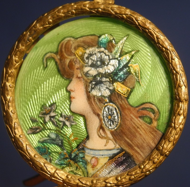Antique French Art Nouveau Portrait Miniature Enamel Guilloche Louis Dalpayrat? gallery