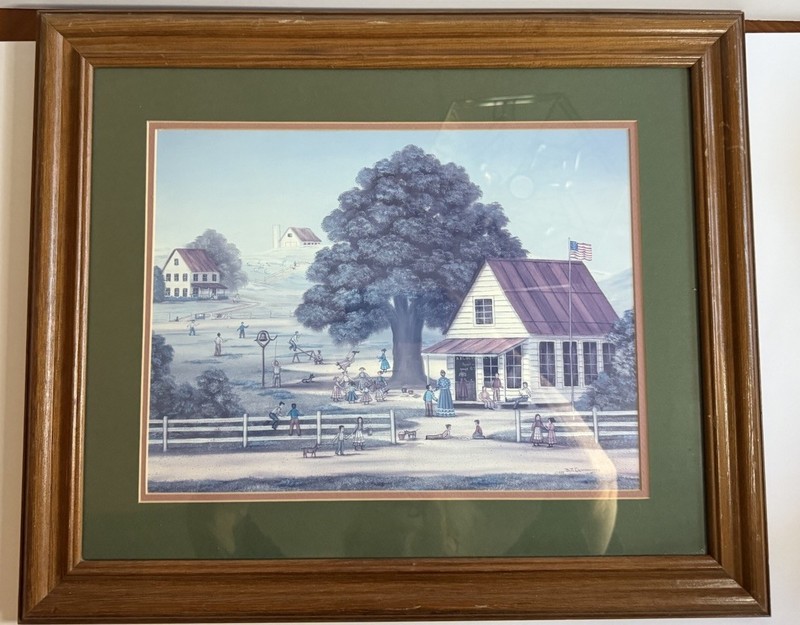 School Children Playing Outside B.J. Cummings, Folk Art 1987 Matted & Framed gallery