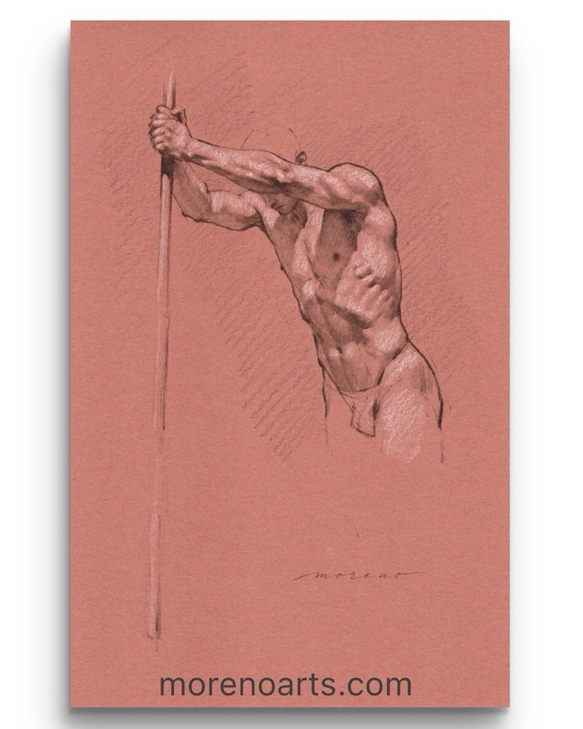 Original Mixed Media Male Portrait Figure Drawing Toned Paper (5.5×8.5)