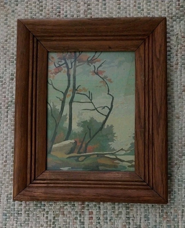 Pair Framed PBN Fall Scene:Trees Stream, Rail Fence, Fallen Tree Paint By Number gallery