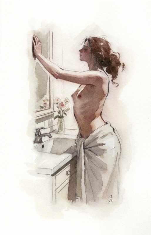 Original Female Figure Portrait Classical Painting 5.5×8.5 Book page