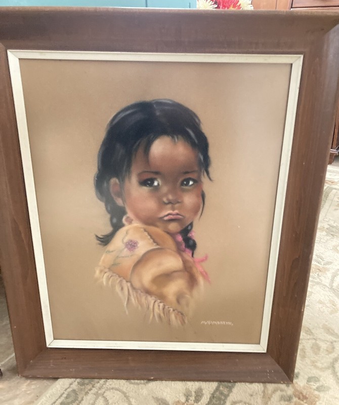 Original Pastel Painting by M. Hamerton Canadian Artist Native American Girl
