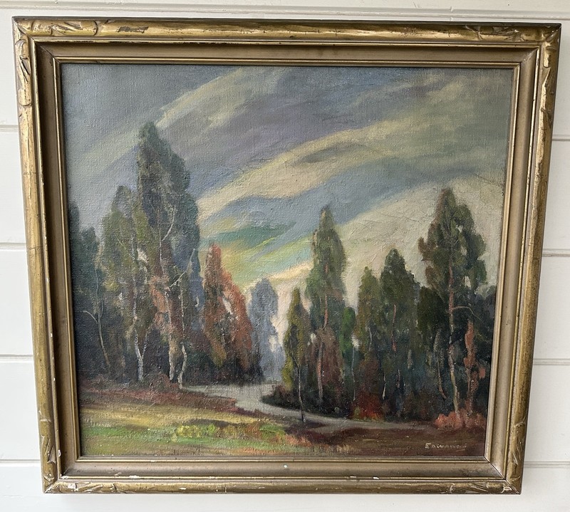 Antique Signed Edwards California Eucalyptus Trees Landscape Oil Painting