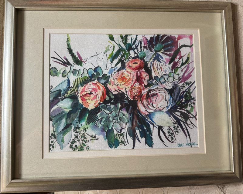 Cadee Rockwell Floral Watercolor Painting Matted Framed Signed Bouquet Art