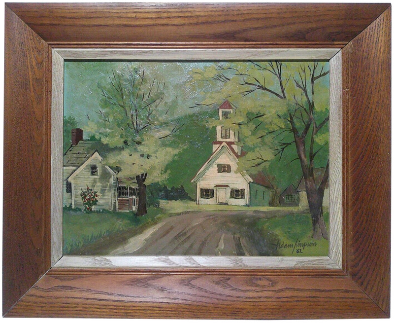 ADAM SIMPSON (AMERICAN, 20TH C) 1962, SIGNED O/B RURAL LANDSCAPE, ORIG OAK FRAME gallery