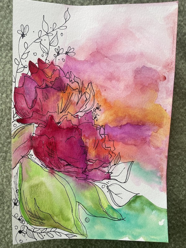 Original Watercolor Unique, Whimsical Botanical- bright, colorful, joyful 7x11 gallery