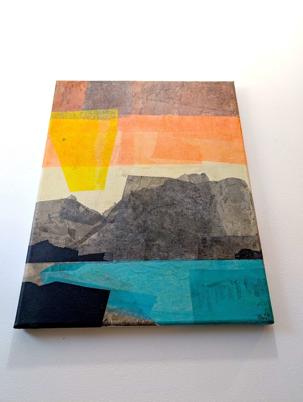 Original Painting. Collage on 11x14 Inch Canvas. 'Altitude Lake' gallery