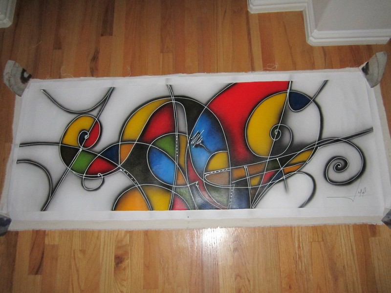 LEONARDO MARTINEZ ABSTRACT OIL PAINTING ON CANVAS -60″ X 24″ -SIGNED TWICE-LOT 5