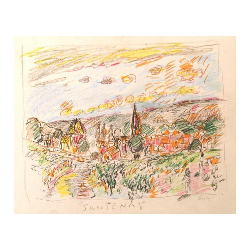 Wayne Ensrud «Santenay, Burgundy» Pencil Original Artwork; Hand Signed; COA