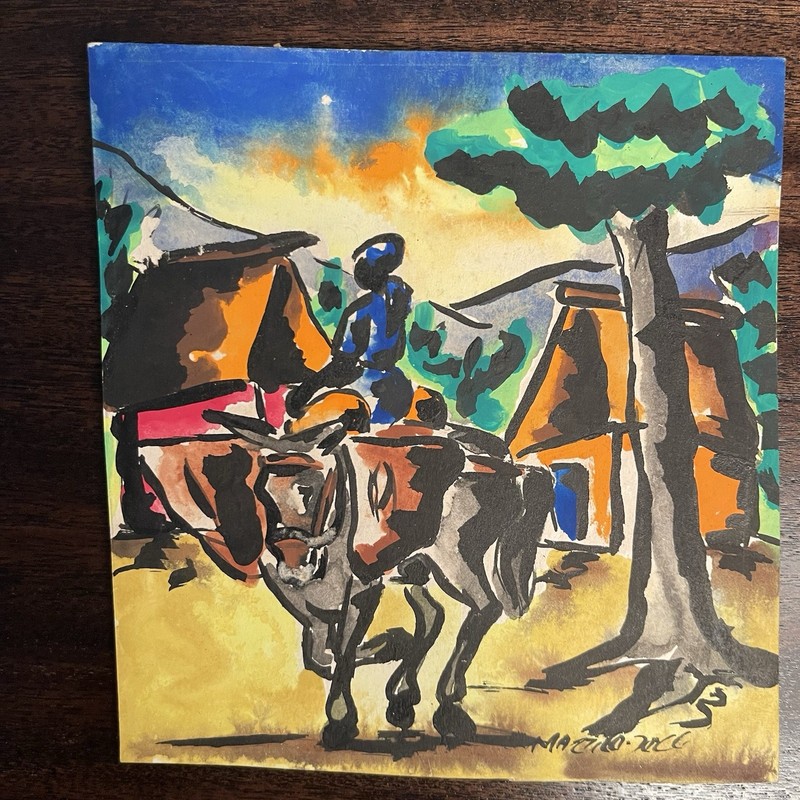 2 Vintage Martino Dorce Haitian Original Watercolor Paintings Signed Small Pair gallery