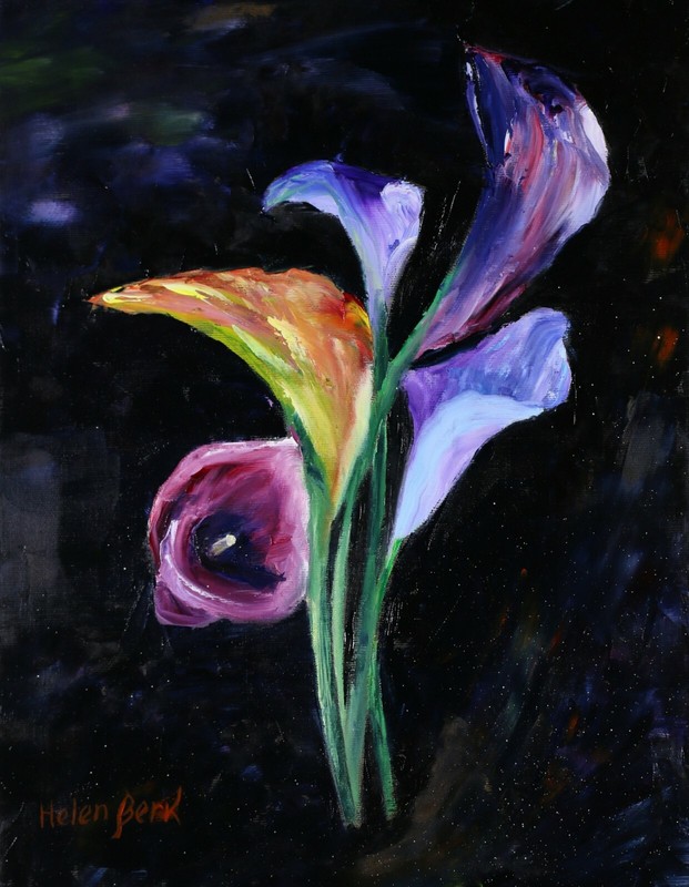 Abstract Bouquet Calla Lilies Original Painting Oil On Canvas Impasto 18 by 14″