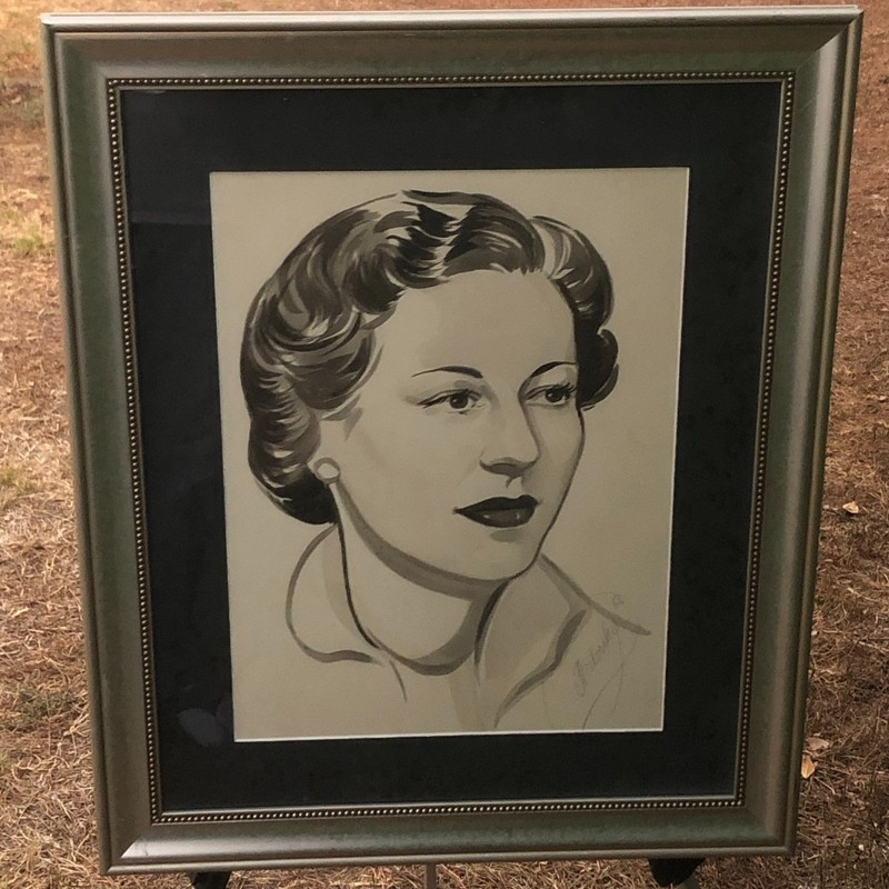 ALEXANDER FEDORSKY Original 1950s YOUNG QUEEN ELIZABETH MODERN PENCIL & CHARCOAL
