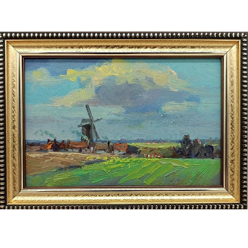 Summer nature Oil painting Original art Country Landscape meadow 4 x 6 in
