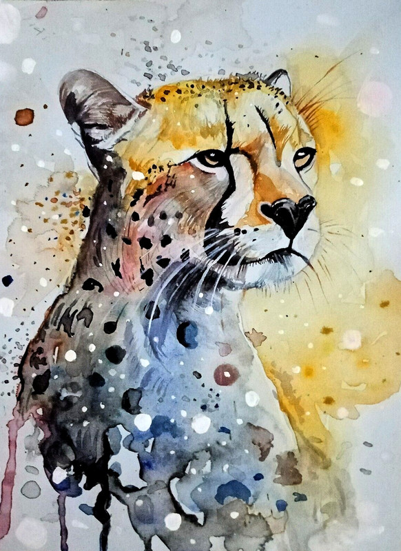 Original Painting puma Portrait Animal Head Artwork 7×8