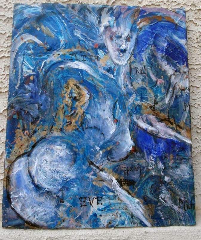 VINTAGE OIL ABSTRACT PAINTING «BIBLICAL WOMAN: 4 IN 1″ 22″ BY 18»