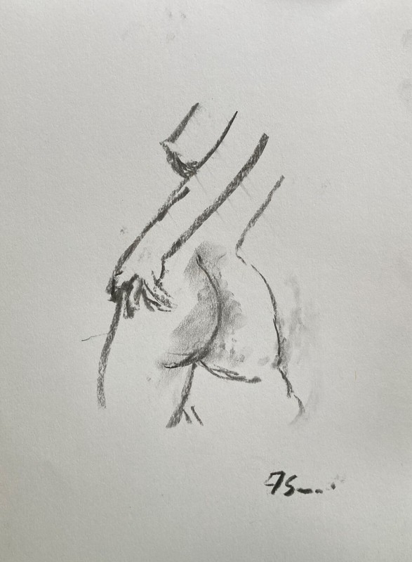 Woman ORIGINAL CHARCOAL DRAWING COA Collectable