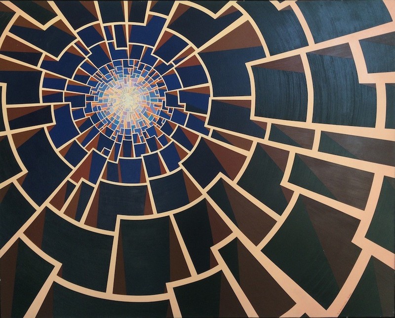 «MEGALOPOLIS», acrylic on canvas, 48″ x 60″, 1980, Architectonic Abstract Vortex