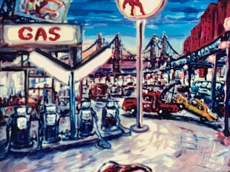 GAS STATION DREAM Original Print Arthur Robins Oil Painting NYC subway cars taxi gallery