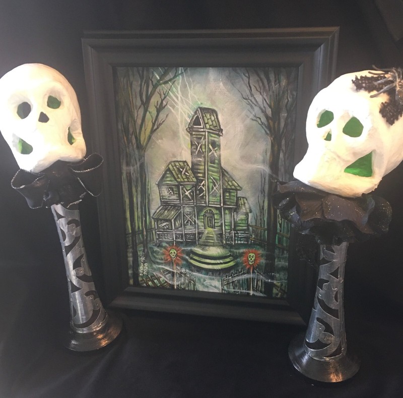 Halloween/Haunted House Painting/ Skull Candle Holders /Ghosts/Creepy/OOAk gallery