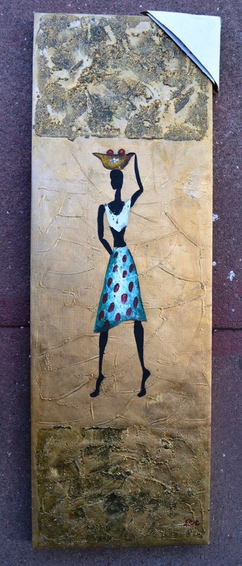 AFRICAN BLACK AMERICAN FOLK ART HAND PAINTED 12X36″ CANVAS NOT PRINT 471 GIFT