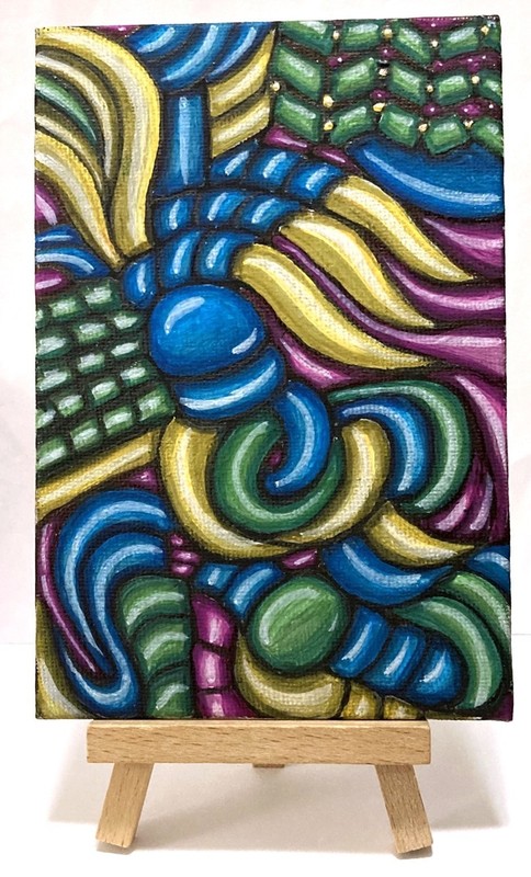 Odd Colorful Abstract 3D Mixed Media Painting 4x6" Canvas Board - amylenore gallery