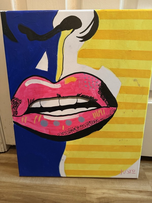 JUSTO Original abstract meets pop art hybrid painting acrylic on canvas 16×20