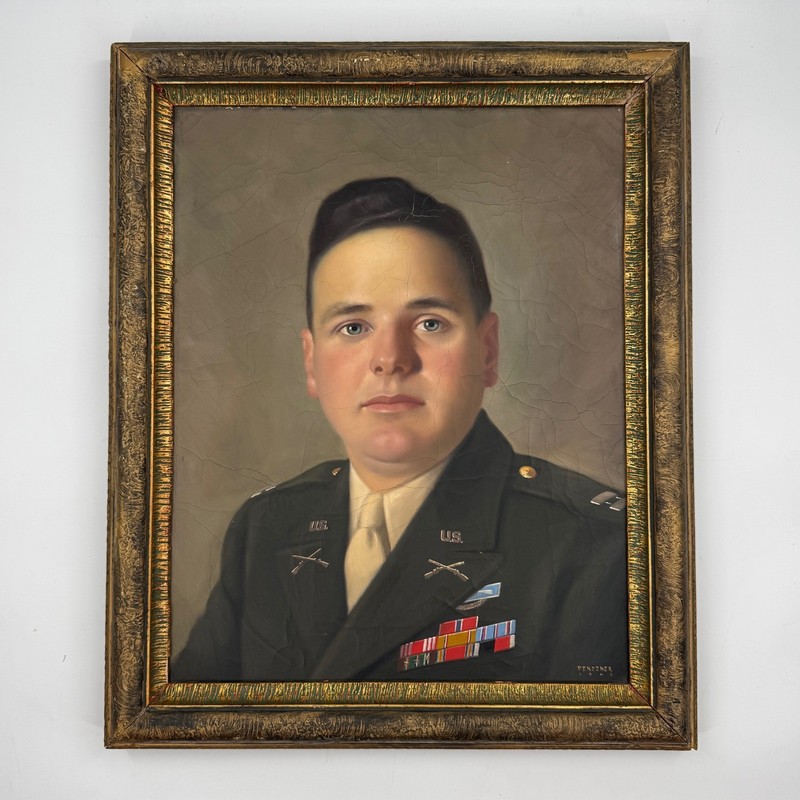 Paul Penczner (Hungarian-American 1916–2010) Oil Portrait U.S. Army Officer 1948