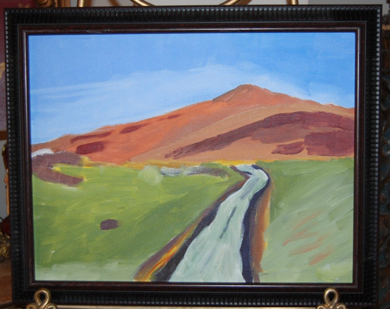 VTG 1990’S FRAMED MODERN STYLE ABSTRACT LANDSCAPE OIL PAINTING ARTIST: RAINIER