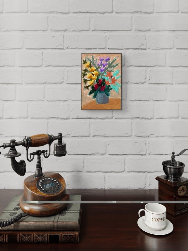 Original ACEO Abstract Impressionism Mini Floral Plant Painting Oil Pastel gallery